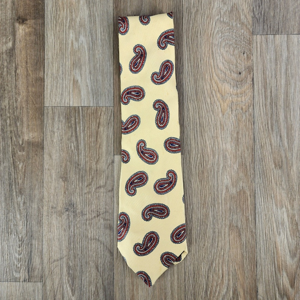 Oscar de la Renta Mens Paisley Silk Tie Yellow Red Blue Made in USA Classic